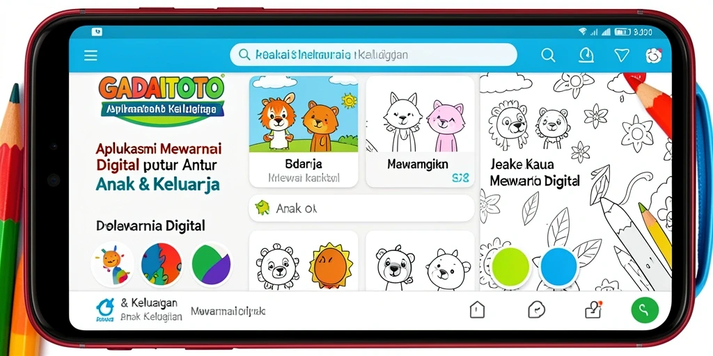 Antarmuka GADAITOTO yang ramah anak dengan fitur mewarnai yang menarik.