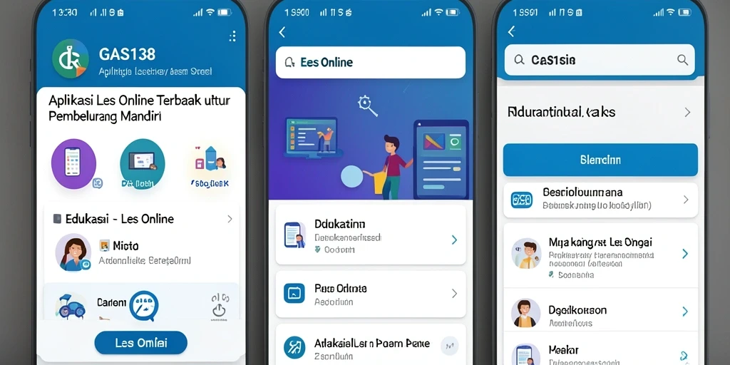 Tampilan antarmuka aplikasi Les Online GAS138 yang interaktif dan modern.