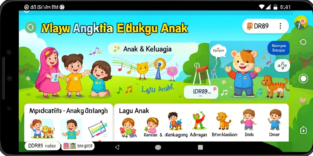 Tampilan antarmuka aplikasi IDR89 dengan fitur Lagu Anak yang menyenangkan.