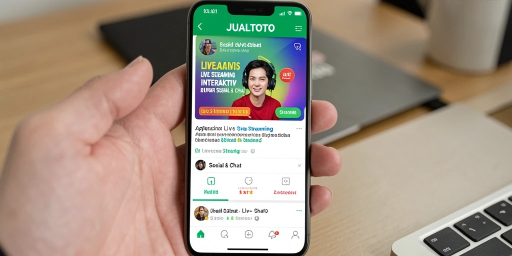 Antarmuka aplikasi JUALTOTO menampilkan fitur Live Streaming yang menarik.