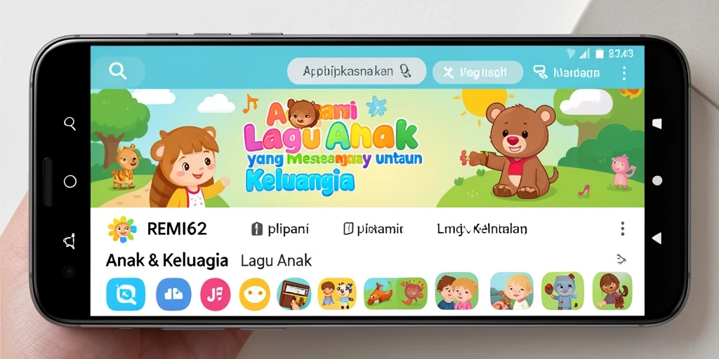 Tampilan antarmuka pengguna <strong>REMI62</strong> yang ceria dan ramah anak.